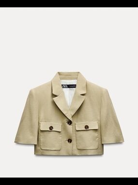 Zara Kids Light Beige Cropped Blazer with Pocket Flaps